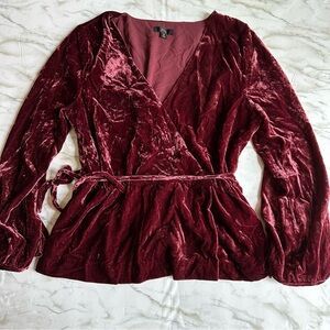 J. Crew Faux Wrap Velvet Top Size 10 Burgundy
